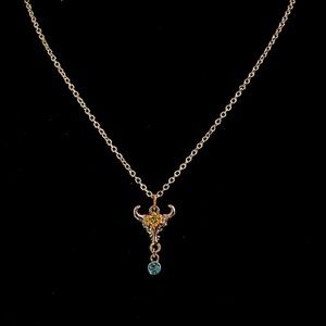 Longhorn cow necklace with blue gems                                  18in
